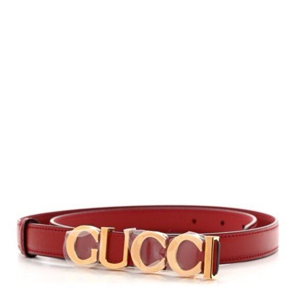 NEW GUCCI Plutone Calfskin Gucci Buckle 20mm Thin Belt 80 32 Rosso - Picture 2 of 9